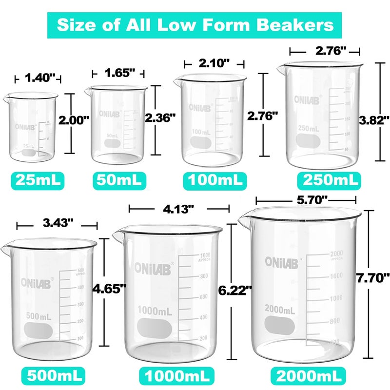 ONiLAB Glass Measuring Beaker Set 50ml 100ml 250ml (Pack of 3) 3.3 Boro Griffin Low Form with Printed Graduation Scientific Glassware for Laboratories, Classrooms or Home Use 13900244 - Image 5